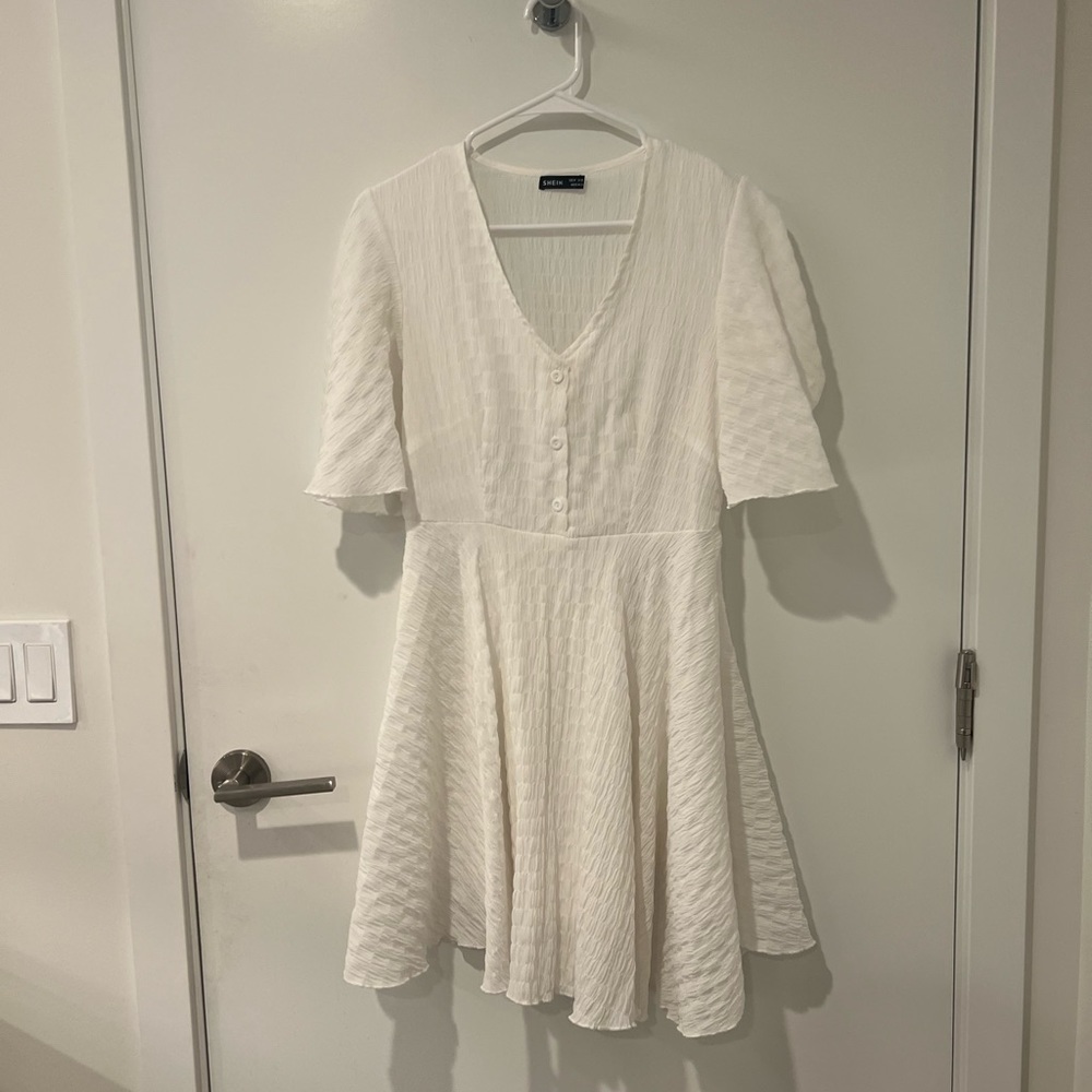 Shein Flutter Sleeve Button Front Shirred Dress size M